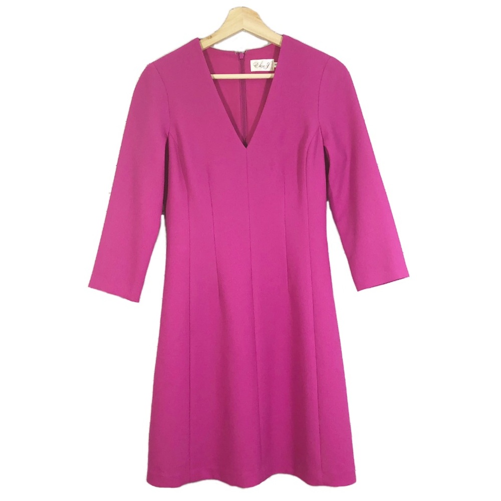 Eliza J Crepe A-Line Dress V-Neck 3/4 Sleeves Pink Sz 2